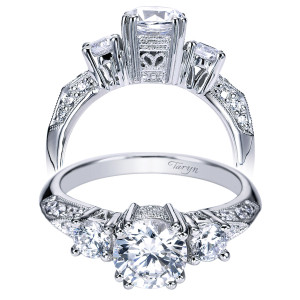 Taryn 14k White Gold Round 3 Stone Engagement Ring TE3822W44JJ