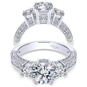 Taryn 14k White Gold Round 3 Stone Engagement Ring TE3890W44JJ