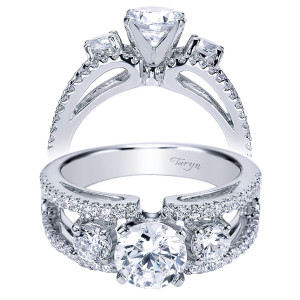 Taryn 14k White Gold Round 3 Stone Engagement Ring TE4251W44JJ