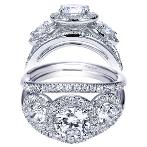 Taryn 14k White Gold Round 3 Stones Halo Engagement Ring TE4256W44JJ