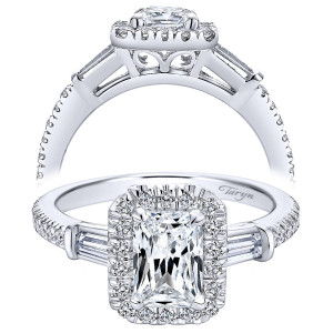 Taryn 14k White Gold Emerald Cut 3 Stones Halo Engagement Ring TE7268W44JJ
