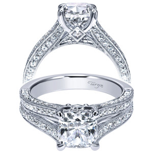 Taryn 14k White Gold Cushion Cut Split Shank Engagement Ring TE9039W44JJ