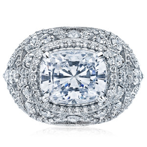 Tacori RoyalT HT2612CU10X8 18 karat white gold diamond engagement ring with cushion-cut center stone