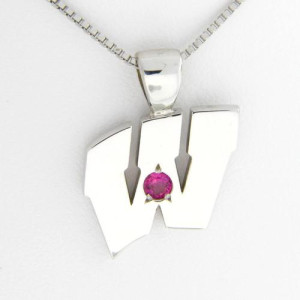 UW Motion "W" 14 Kt White Gold Pendant - Large with Ruby