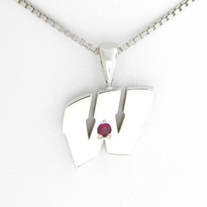 UW Motion "W" 14 Kt White Gold Pendant - Medium with Ruby