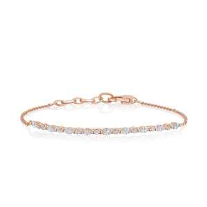 Tacori FB690PK7 18 Karat Rose Gold, laid flat showing the alternating marquise and round diamond line with a round lobster clasp