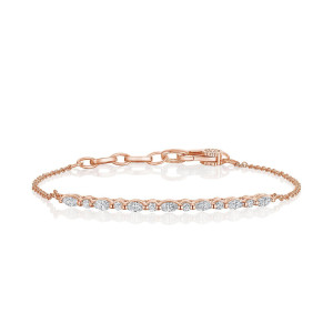 Tacori FB690PK65 18 Karat Rose Gold, laid flat showing the alternating marquise and round diamond line with a round lobster clasp