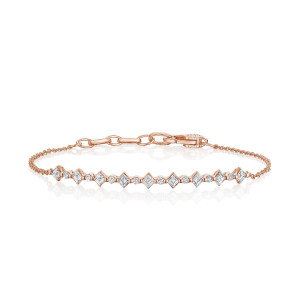 Tacori FB890PK65 18 Karat Rose Gold, top view of the fine chain bracelet with alternating carre and round diamond stations