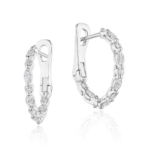 Tacori FE693 18 Karat White Gold, angled views of the hinged hoop set with alternating marquise and round diamonds