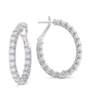 Tacori FE698FW 14 Karat White Gold, angled pair view of the oval inside-out hoops lined with graduated round diamonds