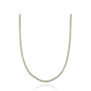 Tacori FN66317Y 18 Karat Yellow Gold, flat view of the yellow gold riviera necklace in a U curve with an unbroken row of prong-set rounds
