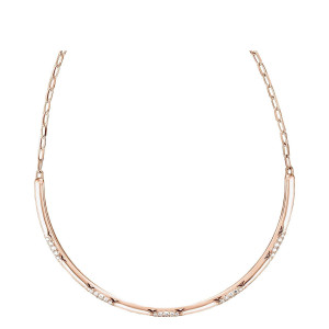 Tacori FN664FPK16-M 14 Karat Rose Gold, front view of the tapered collar bar with graduated pave diamond channels and open link chain