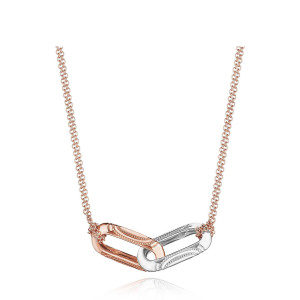 Tacori FN842PKW17 18 Karat Rose - White Gold, top view of the two-tone interlocking double link pendant with milgrain beading on a double cable chain