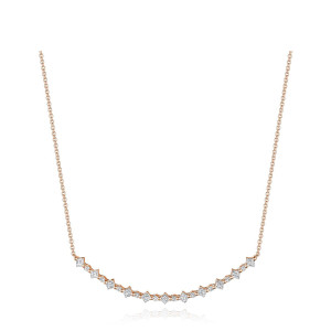 Tacori FN890PK17 18 Karat Rose Gold, front view of the curved bar station set with alternating carre and round diamonds