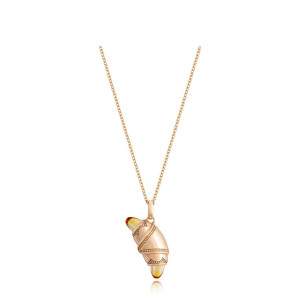 Tacori FN948CITFPK18 14 Karat Rose Gold, full view of the crescent cookie pendant on a rose gold cable chain with citrine tips