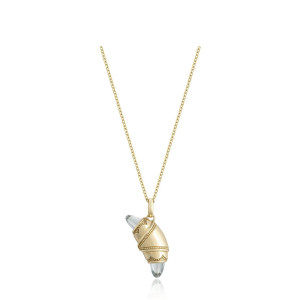 Tacori FN948WTFY18 14 Karat Yellow Gold, front view of the crescent cookie pendant on a fine cable chain with a colourless topaz point