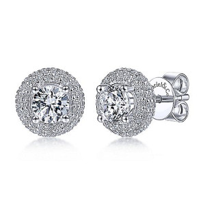 Gabriel Fashion 14 Karat Pave Stud Earrings EG10359W44JJ