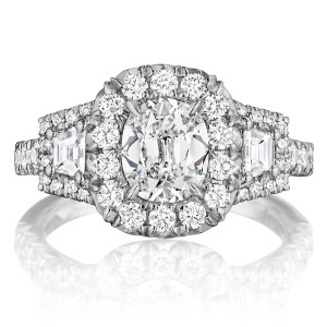 Henri Daussi ACMT Cushion Halo with Trapezoid Diamonds Engagement Ring