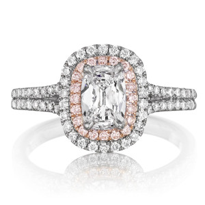 Henri Daussi ADTP Double Cushion Halo with Pink Diamonds Engagement Ring
