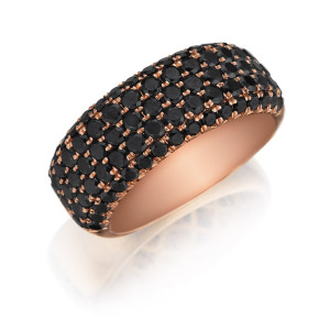 Henri Daussi R22-5 Rose Gold Five Row Pave Set Black Diamond Band