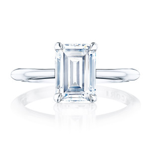 HT2580EC Platinum top view, emerald cut solitaire on a slim plain polished band
