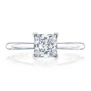 HT2580PR Platinum top view, princess cut center on a plain polished white metal band