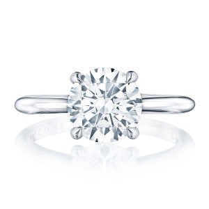 HT2580RD Platinum top view, round brilliant solitaire on plain white metal band