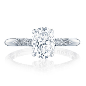 HT2582OV8x6W ring, top view of oval center on a band with alternating pave and polished segments