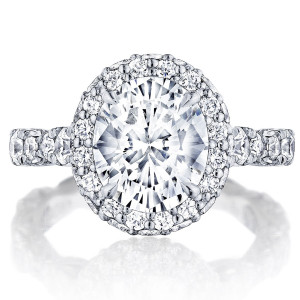 Tacori RoyalT HT2653OV10X85 platinum engagement ring with oval center and graduated marquise accents