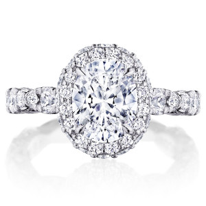 Tacori RoyalT HT2653OV9X7 18 karat white gold engagement ring with oval center and graduated marquise accents