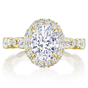 Tacori RoyalT 18 karat yellow gold engagement ring with oval center and graduated marquise accents