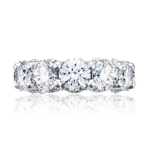 Tacori HT268765 eternity band top view of large round diamonds on pave crescent saddles in platinum