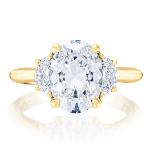 HT2690OV11x8Y top view, oval center with half moon diamond sides on a yellow gold band