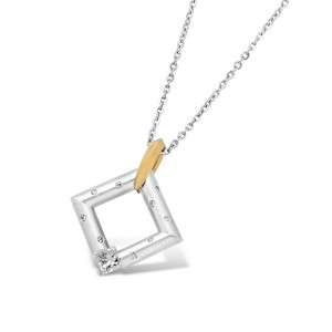 Steven Kretchmer - Square with Melee Tension Set Pendant in 18 Karat or Platinum