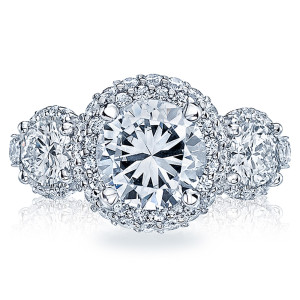 Tacori Blooming Beauties platinum engagement ring with round center and double diamond bloom