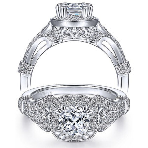 Taryn 14k White Gold Cushion Cut Halo Engagement Ring TE14303W44JJ