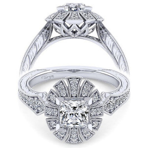 Taryn 14k White Gold Princess Cut Halo Engagement Ring TE14445S4W44JJ