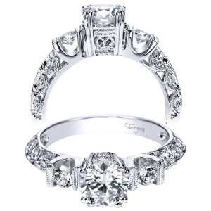 Taryn 14k White Gold Round 3 Stones Engagement Ring TE3844W44JJ