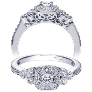 Taryn 14k White Gold Princess Cut 3 Stone Halo Engagement Ring TE4269W44JJ
