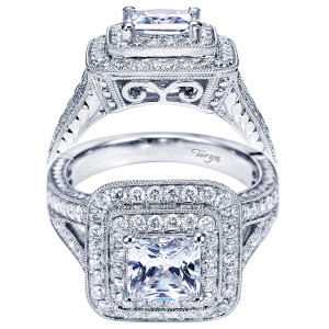 Taryn 14k White Gold Princess Cut Double Halo Engagement Ring TE7264W44JJ