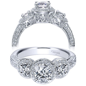 Taryn 14k White Gold 3 Stones Halo Engagement Ring TE94128W44JJ