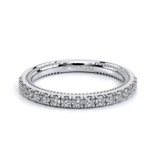 Verragio Couture-0486W 14 Karat wedding band, top view lying flat with beaded edges