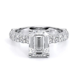 Verragio Couture-0489EM25 14 Karat engagement ring, white metal engagement ring with emerald cut centre, front view