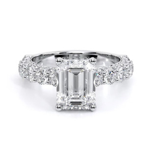 Verragio Couture-0489EM30 14 Karat engagement ring, white metal engagement ring with emerald cut centre, front view