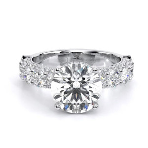 Verragio Couture-0489R34 14 Karat engagement ring, white gold engagement ring, top front view, round centre with large round diamonds along the band