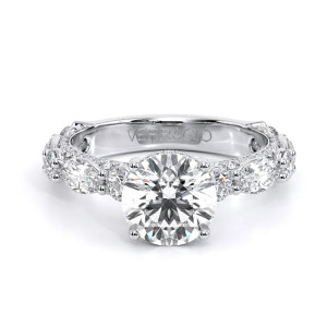 Verragio Couture-0490R30 14 Karat engagement ring, white gold engagement ring, top front view, round centre with marquise and round diamond band