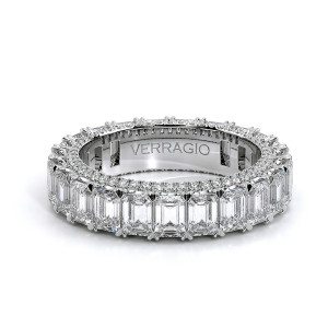 Verragio Eterna-2021EM-4 14 Karat eternity band, top view of emerald cut diamond eternity band in white metal