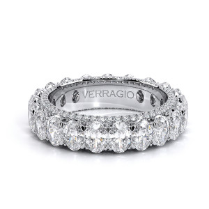 Verragio Eterna-2021OV-45 14 Karat eternity band, top view with oval diamonds all the way around in white metal