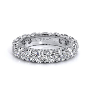Verragio Eterna-2021R-4 14 Karat eternity band, top view, round diamonds continuing fully around