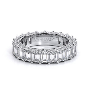 Verragio Eterna-2022EM-4 14 Karat eternity band, top view showing the emerald cut diamond row